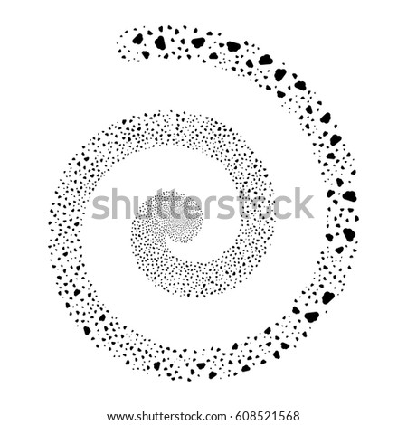 Cloud fireworks burst spiral. Vector illustration style is flat black scattered symbols. Object helix organized from scattered pictograms.
