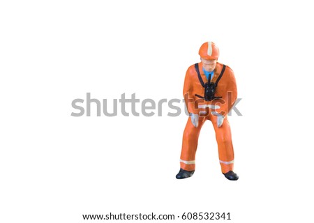 Miniature people engineer and worker occupation isolated with clipping paht on white background.