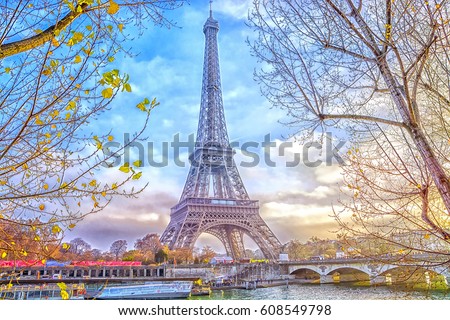 Eiffel Tower in Paris, France. Romantic travel background.