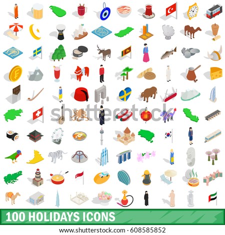100 holidays icons set in isometric 3d style for any design  illustration