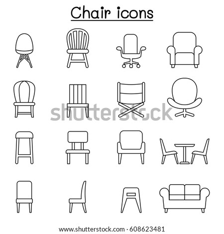 Chair & Furniture icon set in thin line style
