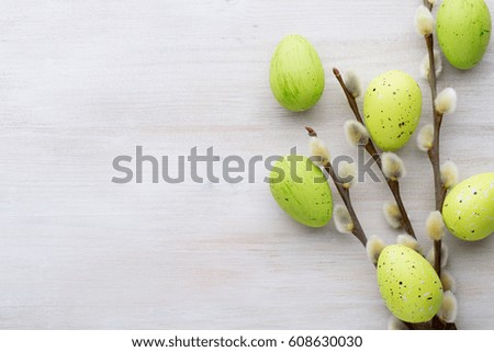 Easter and spring decoration, catkins and eggs.