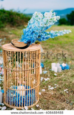 Flowers at the wedding ceremony. Wedding in Montenegro on Mount Lovchen, in the style of rustic.