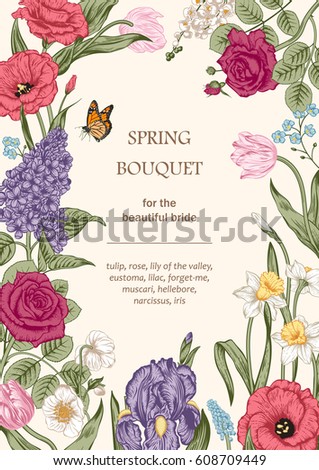 Bouquet of flowers. Floral frame. Vector illustration.
