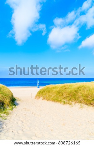 Path in sand to Kampen beach on Sylt island, Germany