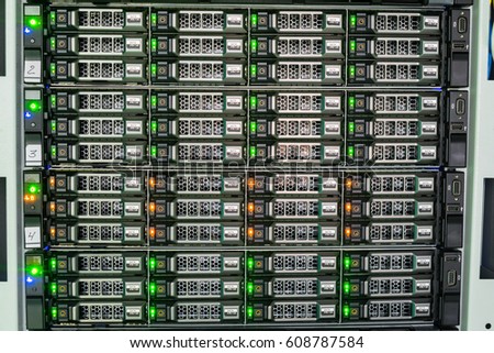 Storage servers are located in the server room of the data center