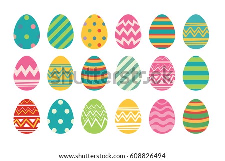 Set of easter eggs flat design on white background. Royalty-Free Stock Photo #608826494