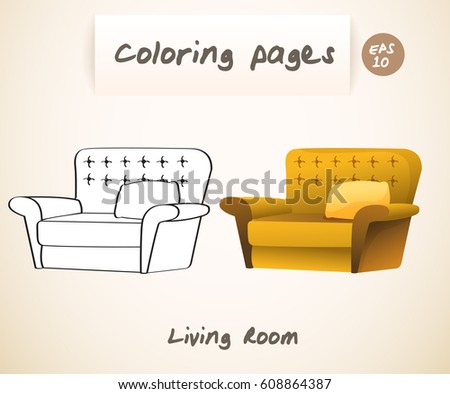 Coloring book pages for kids : Living Room : Armchair : Vector Illustration