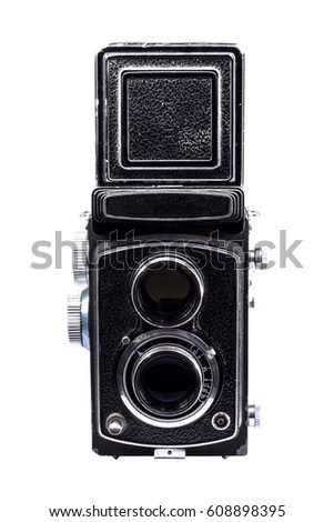 front vintage camera medium format use film 120mm. on white background with clipping path.
