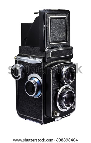 right side vintage camera medium format use film 120mm. on white background with clipping path.