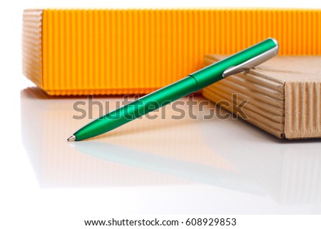green pen and line yellow box on white backgrounds