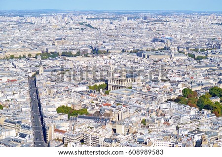 Bird eye view of Paris, France on a sunny summer day