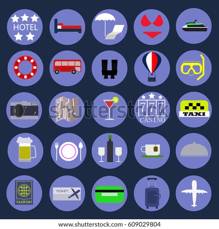 Set of color flat icons for travel