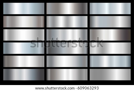 Silver foil texture background set. Grey vector elegant, shiny and metal gradient collection  for border, frame, ribbon design Royalty-Free Stock Photo #609063293