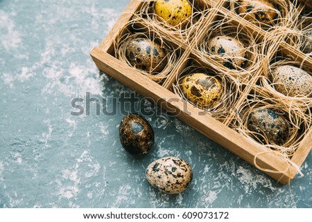 Easter eggs in wooden box 