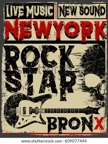 Rock Star vintage rock and roll typographic for t-shirt; tee design; poster; vector illustration