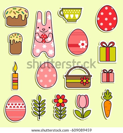 Happy Easter set of icons. Vector illustration.