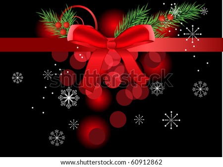 Red bow with christmas decoration