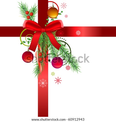 Red bow with christmas decoration
