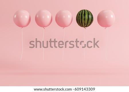 outstanding balloon watermelon concept on pastel pink background for copy space. minimal concept. Royalty-Free Stock Photo #609143309