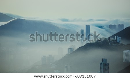 Images of Hong Kong shrouded in fog