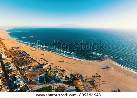 Aerial view of the shoreline in Venice Beach, CA