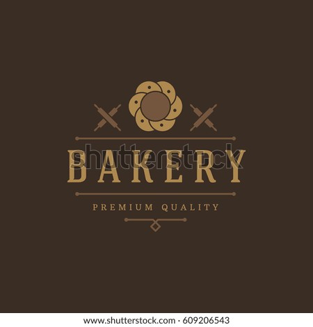 Bakery Shop logo template vector object for logotype or badge Design. Trendy retro style illustration, Pie silhouette.
