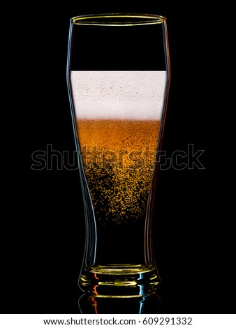 Silhouette of colorful beer glass with on black background