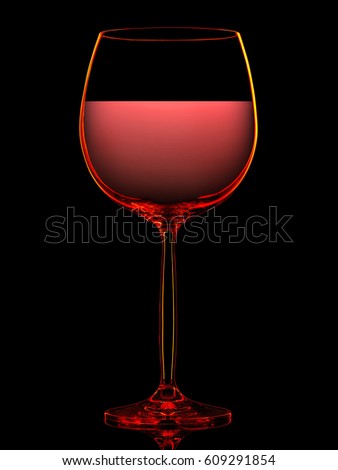Silhouette of colorful wine glass with on black background