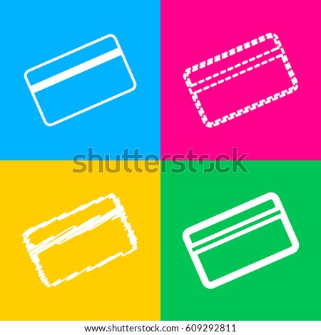 Credit card symbol for download. Four styles of icon on four color squares.