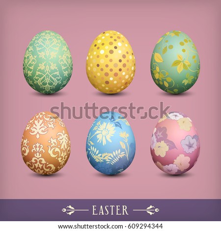 Set of Vintage Easter Eggs. Easter collection in a retro style