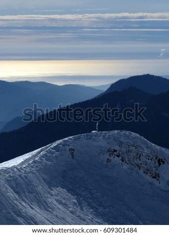Sunset in the mountains in winter