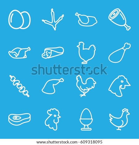 Chicken icons set. set of 16 chicken outline icons such as footprint of  icobird, rooster, chicken, egg, wrap sandwich, meat leg, kebab