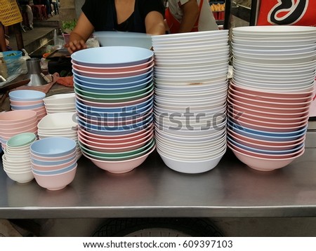 stacks of pastel bowls