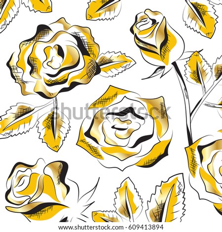 Gold roses flowers set.Decorative pattern flowers collection on a white backdrop.For web site,poster,placard,wallpaper.Invitation for birthday,valentine's day and mother's day