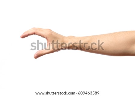 Man hand isolated on white background, hold, grab or catch