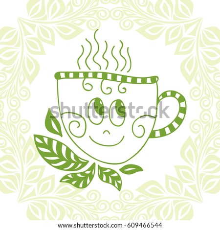 Cute cartoon cap of green tea. Vector illustration.