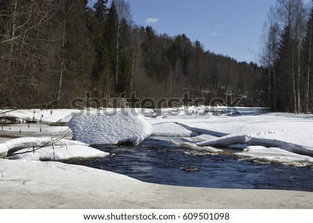 River in the forest with ice in the water,picture from the North of Sweden.