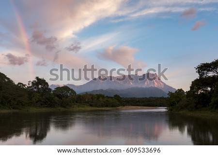 The river and majestic mount kinabalu 