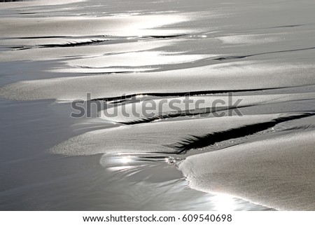 sea sand on the beach, wet sand at sunset