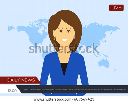 Female news anchor. illustration flat