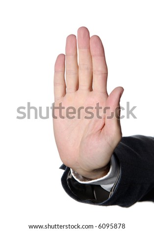 Detail of businessman making the stop hand sign