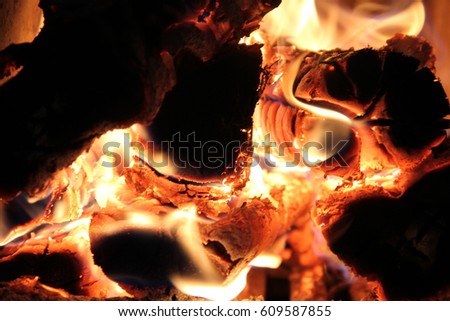 flame of burning wood in a furnace
