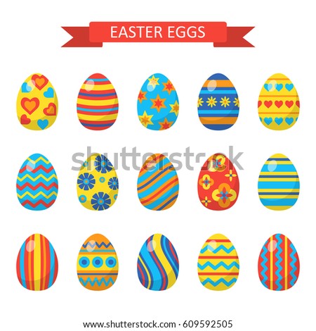 Easter eggs for Easter holidays design. Happy Easter day vector clip art for your design project. Vector icons flat style.