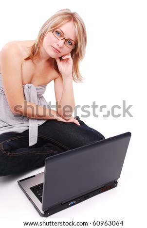beautiful young girl working on laptop