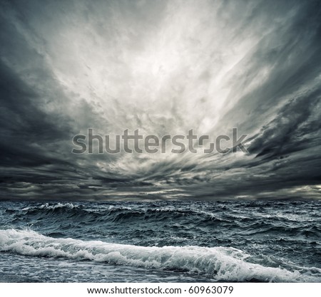 Big ocean wave breaking the shore Royalty-Free Stock Photo #60963079