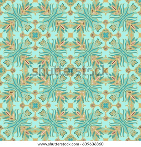 Seamless ornamental turquoise - golden abstract texture