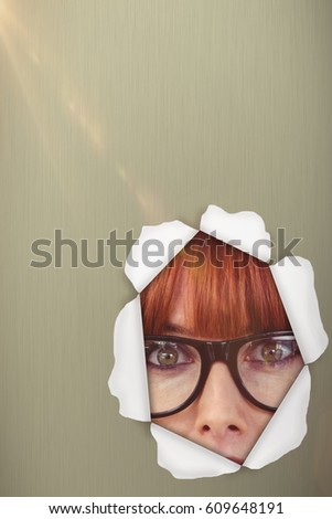 Surprised hipster woman posing face to the camera against dark grey background 3d