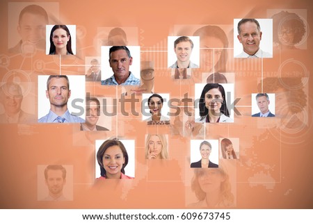 Connection between people against orange background