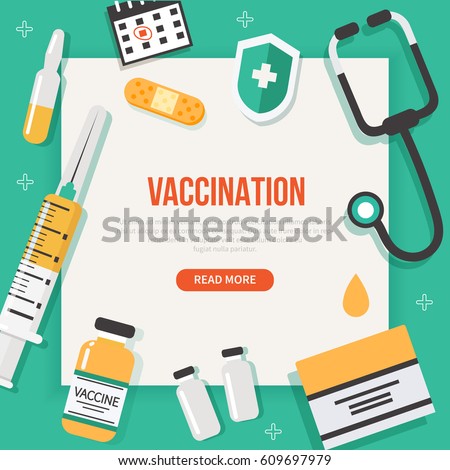 Vaccination concept poster with text place. Vector medical illustration. Royalty-Free Stock Photo #609697979